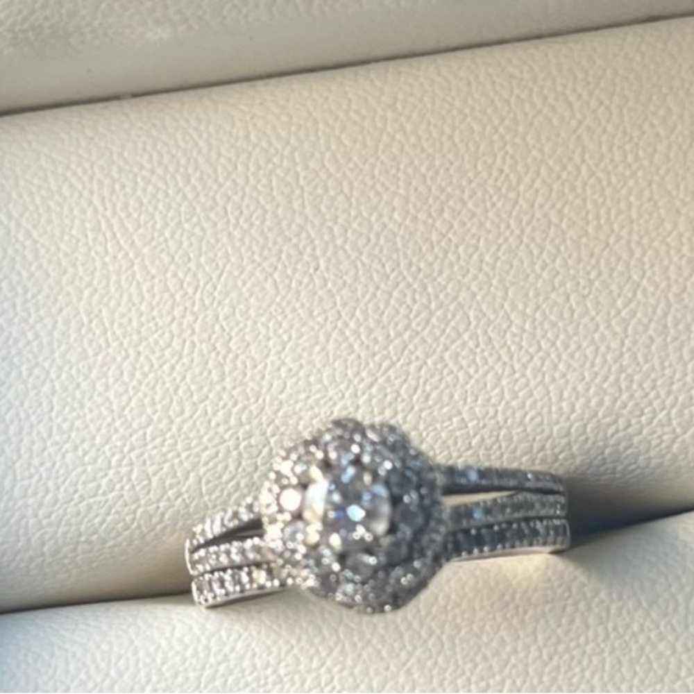 5/8 cttw Adrianna Papell Diamond Engagement Wedding set 14K White Gold size 7 - Picture 2 of 9